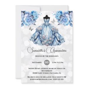 Blue princess Quinceañera fantasy ballgown roses