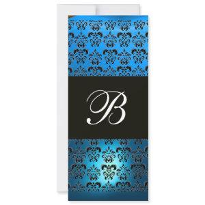 BLUE PURPLE BLACK  DAMASK MONOGRAM ,white