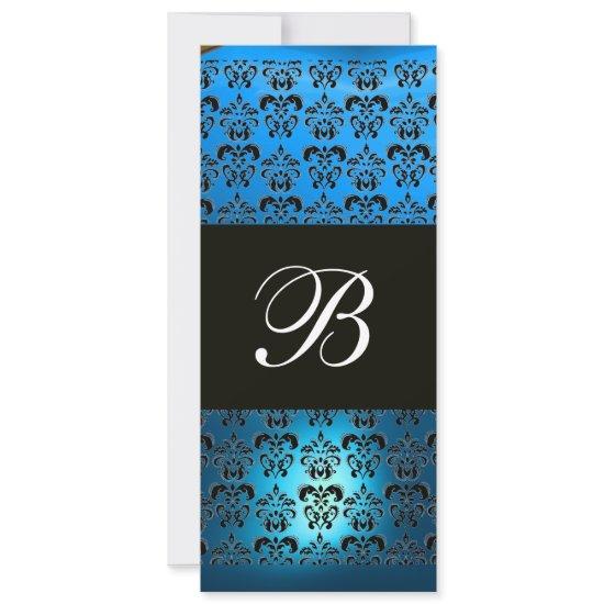 BLUE PURPLE BLACK  DAMASK MONOGRAM ,white