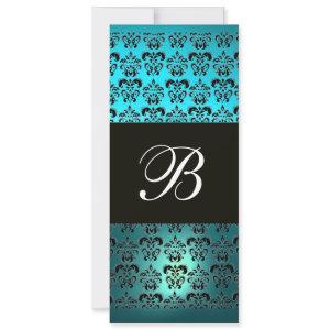 BLUE PURPLE BLACK  DAMASK MONOGRAM ,white turquase