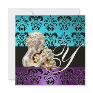 BLUE, PURPLE ,BLACK, WHITE DAMASK JEWEL MONOGRAM