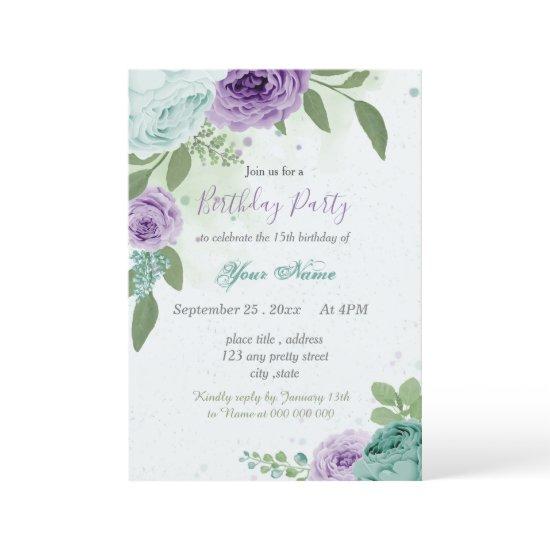 blue purple flowers green leaves birthday