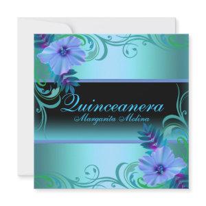 Blue & Purple Vibrant Flower Quinceanera Invite