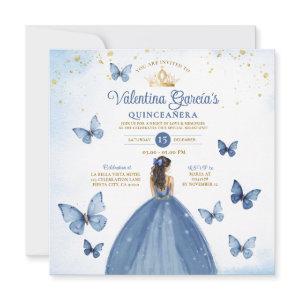 Blue Quinceañera 15 Anos Butterfly Gold Glitter
