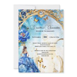 Blue Quinceañera ballgown glitter butterfly