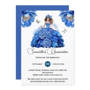 Blue Quinceañera ballgown peony floral flowers