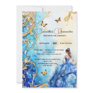Blue Quinceañera glitter ballgown butterfly floral