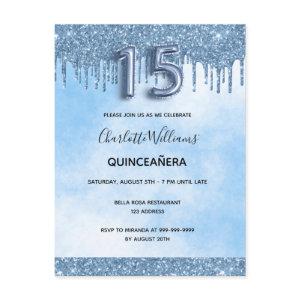 Blue quinceanera glitter elegant luxurious  postcard