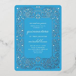 Blue Quinceañera invitaciones Foil
