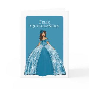 Blue Quinceanera With Florals Quince Birthday Card