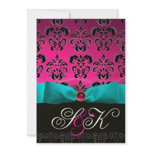 BLUE RIBBON PINK FUCHSIA BLACK  DAMASK MONOGRAM