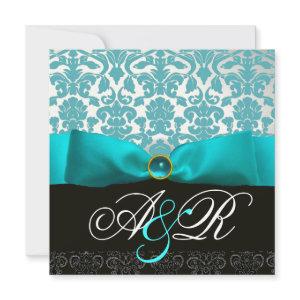 BLUE RIBBON TURQUASE WHITE BLACK  DAMASK MONOGRAM