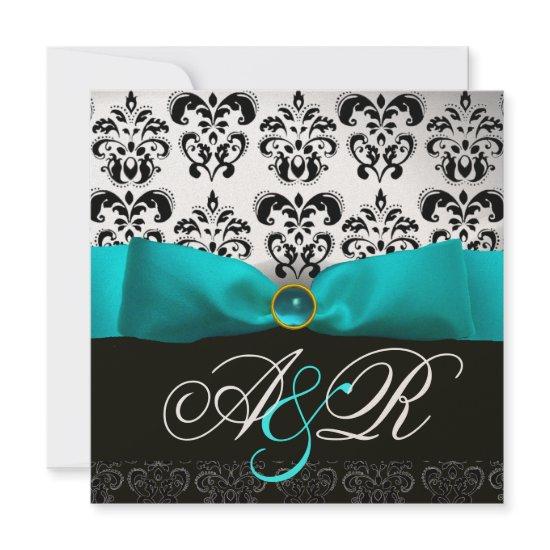 BLUE RIBBON TURQUASE WHITE BLACK  DAMASK MONOGRAM