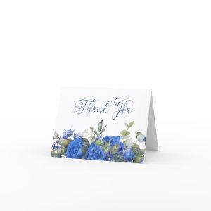 Blue Rose and Eucalyptus Elegant Calligraphy Thank You Card
