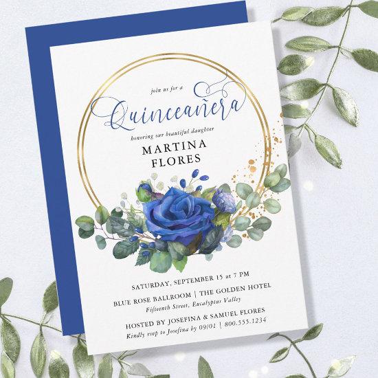 Blue Rose and Eucalyptus Elegant Quinceanera