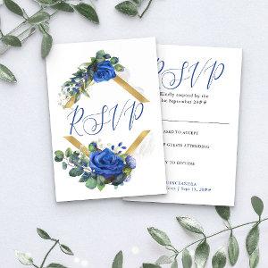 Blue Rose and Eucalyptus Elegant Quinceanera RSVP Card