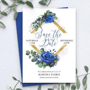 Blue Rose and Eucalyptus Elegant Quinceanera Save The Date