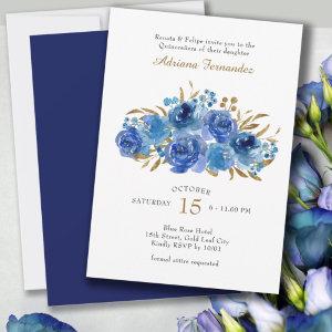 Blue Rose and Gold Leaf Quinceanera