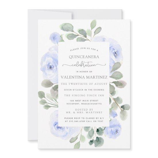 Blue Rose Floral Botanical Quinceanera