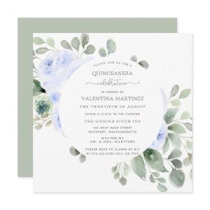 Blue Rose Floral Botanical Quinceanera