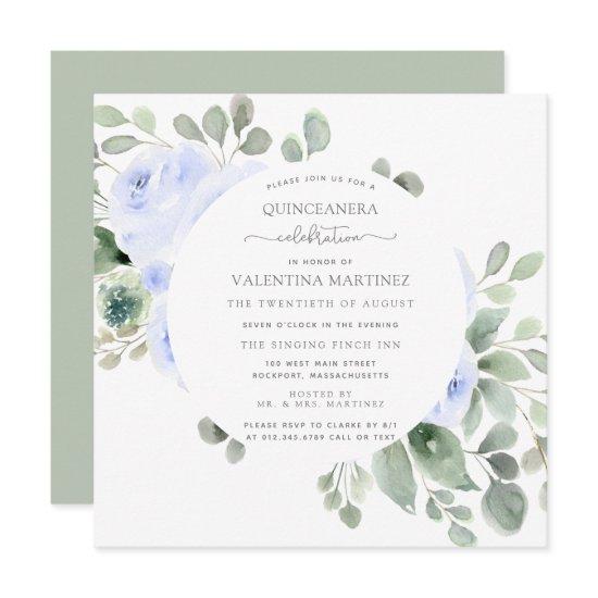Blue Rose Floral Botanical Quinceanera