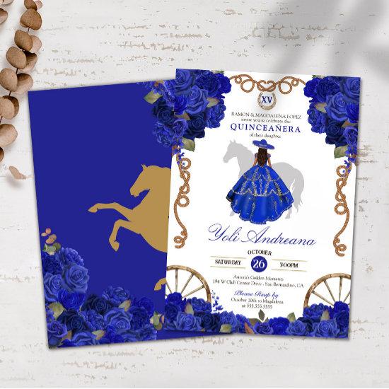 Blue Rose Floral Western Charro Quinceañera