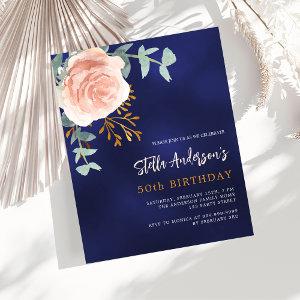 Blue rose gold floral budget birthday