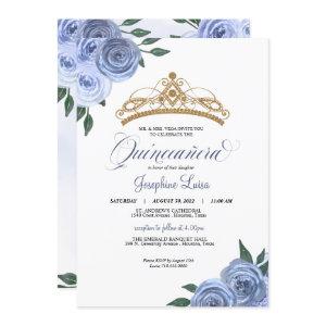 Blue Rose & Gold Tiara Floral Quinceañera Birthday