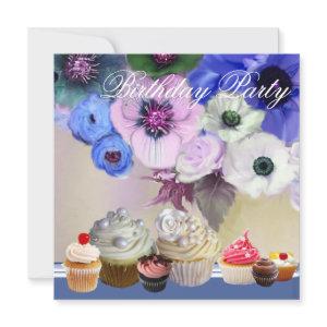BLUE ROSES ANEMONE FLOWERS AND CUPCAKES Birthday