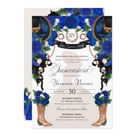Blue Roses Elegant Western Charro Quinceañera