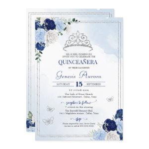 Blue Roses Floral Butterfly Quinceañera