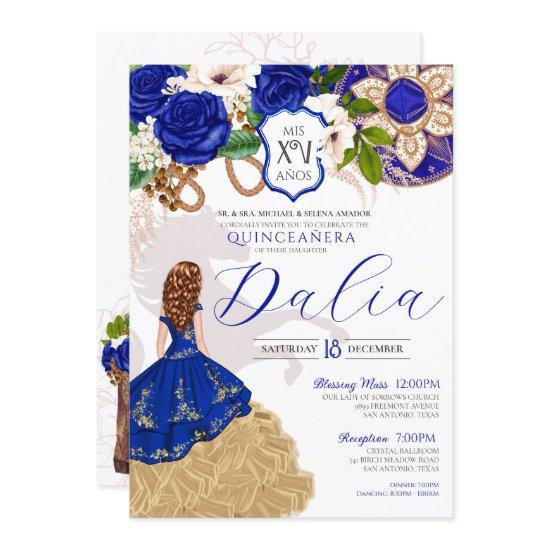 Blue Roses Floral Western Charro Quinceañera