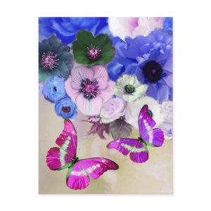 BLUE ROSES, FLOWERS AND BUTTERFLIES ,Floral Easter Postcard
