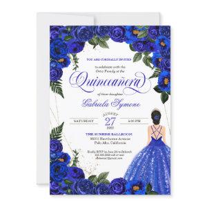 Blue Roses & Gold Fancy Ball Gown Quinceanera  Inv