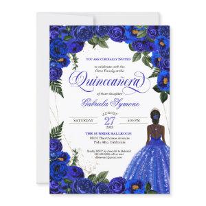 Blue Roses & Gold Fancy Ball Gown Quinceanera  Inv