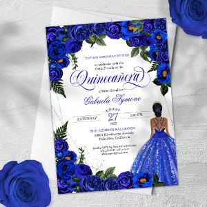 Blue Roses & Gold Fancy Ball Gown Quinceanera