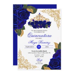 Blue Roses Gold Glitter Frames Tiara Quinceañera