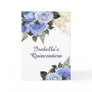 Blue Roses Gold Glitter Quinceañera Photo