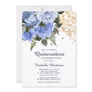 Blue Roses Gold Glitter String Lights Quinceañera