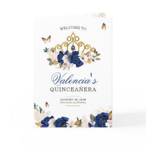 Blue Roses Gold Tiara Butterfly Quinceanera Program