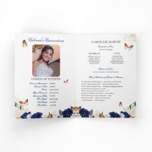 Blue Roses Gold Tiara Butterfly Quinceanera Program