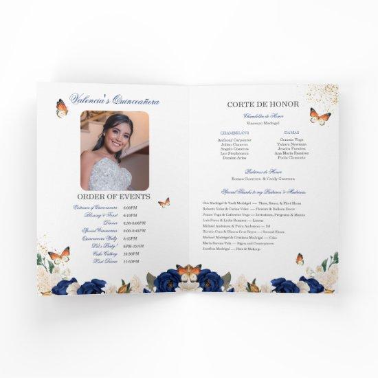 Blue Roses Gold Tiara Butterfly Quinceanera Program