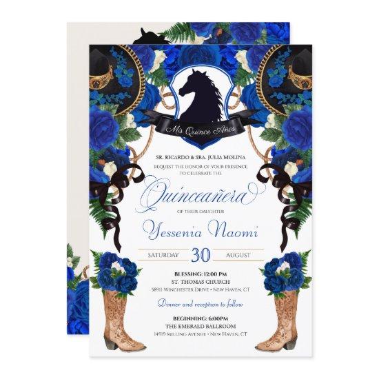 Blue Roses Horse Crest Elegant Charro Quinceanera