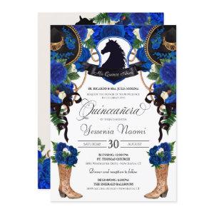 Blue Roses Horse Crest Elegant Charro Quinceanera