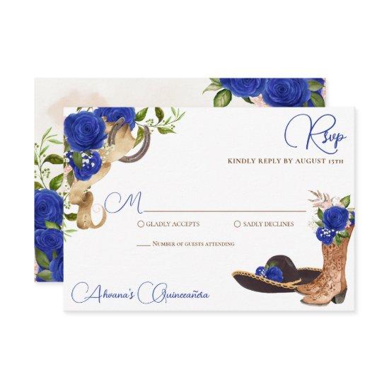 Blue Roses Vintage Charro Western Quinceanera RSVP