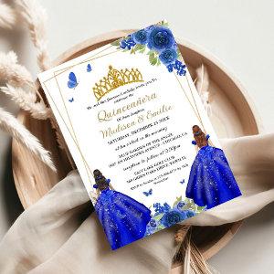 Blue Royal Floral Butterfly Twin Quinceanera