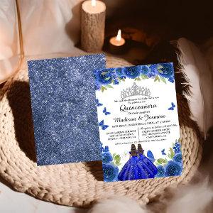 Blue Royal Floral Butterfly Twin Quinceanera