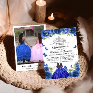 Blue Royal Floral Butterfly Twin Quinceanera