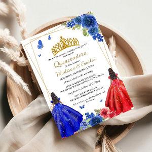 Blue Royal & Red Butterfly Twin Quinceanera