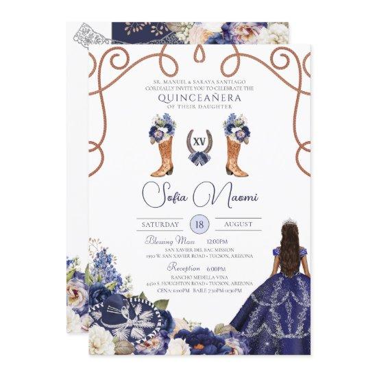 Blue Rustic Floral Charro Photo Quinceañera
